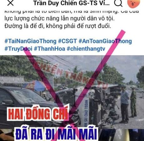 Bác bỏ thông tin trên mạng xã hội về vụ việc liên quan đến lực lượng CSGT tại Thanh Hoá